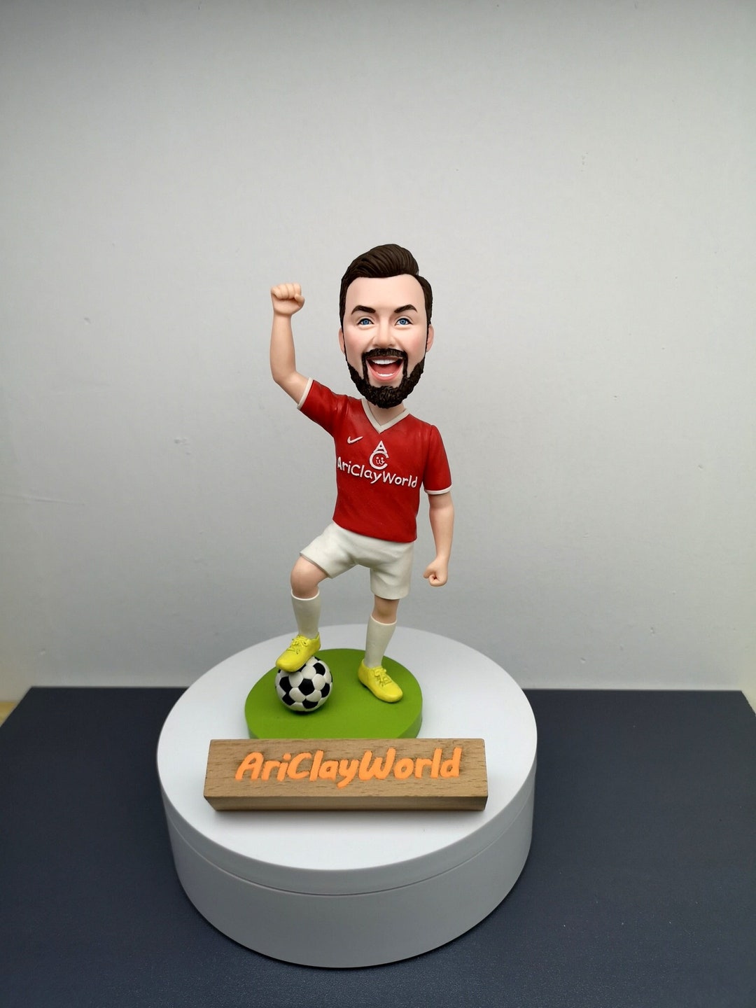 Red Suit Soccer Player Custom Bobbleheads Gifts