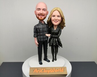 Custom Couple Bobble heads from Photo, Personalized Anniversary Gift, Funny Miniature Lookalike Sculpture-A0177