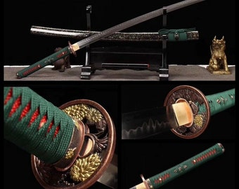 Japanese Katana - T10 Clay Tempered Steel Blade - Razor Sharp Ready For Battle - Handmade Real Swords - Fully tang blade - Birthday Gift