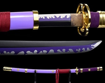 Handmade Anime Katana One Piece Roronoa Zoro's Enma Sword Purple Blade 1095  High Carbon Steel Purple
