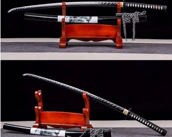 Japanese Katana - 1060 Steel Blade - Black Dragon Saya -  Sharp Full Tang - Handmade Real Swords - Gift for him Birthday -Decoration