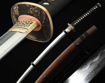 Japanese Katana - Folded Steel Clay Tempered Blade - Rosewood Saya -  Razor Sharp Ready For Battle - Handmade Real Swords - Full tang blade