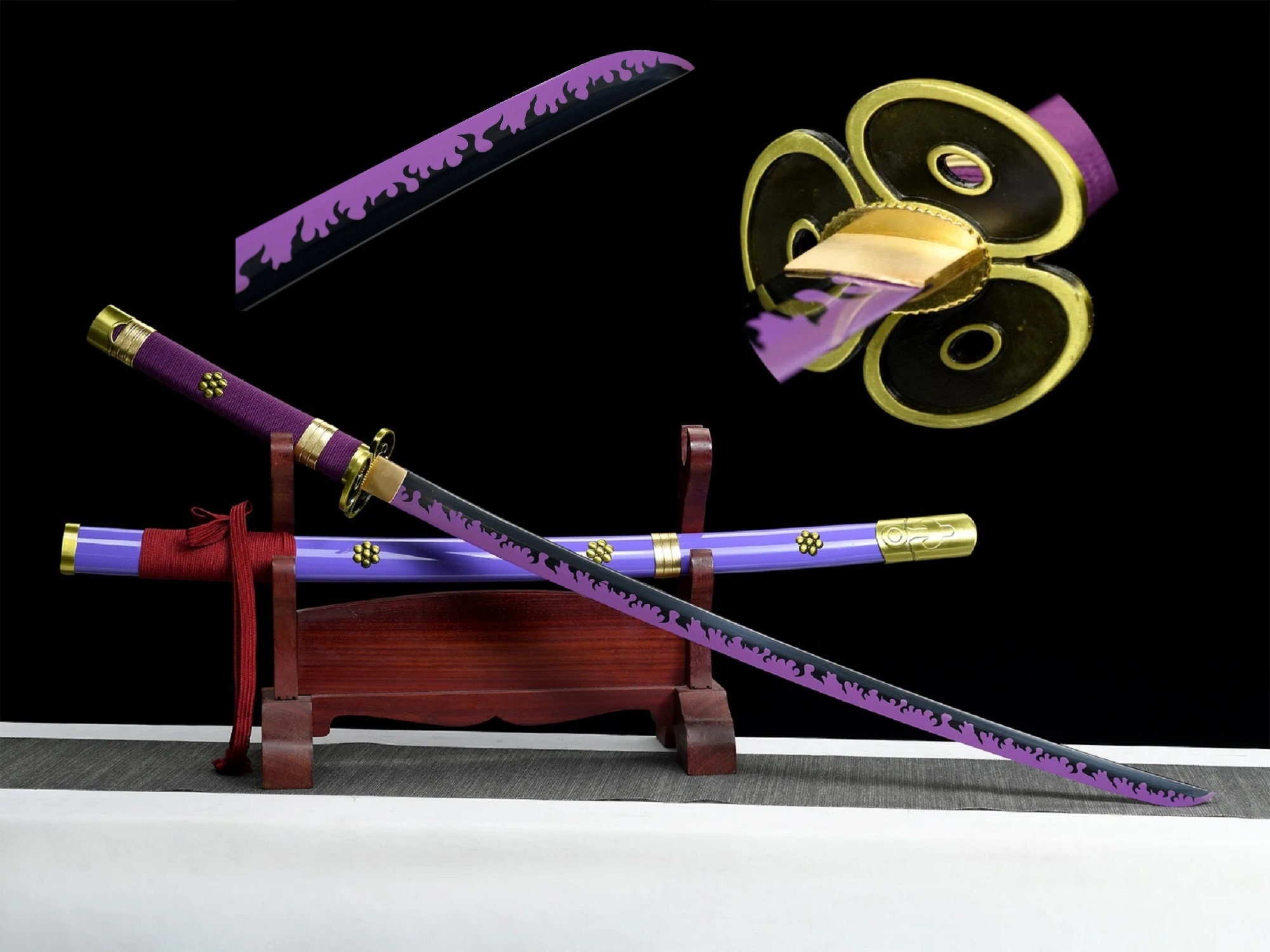 Hejiu Roronoa Zoro Katana, Yama Enma Anime Samurai Cosplay Sword, Handmade  Japanese Katana, Replica Sword, Anime Original Texture, 1045 Carbon Steel  About 41 inch Overall