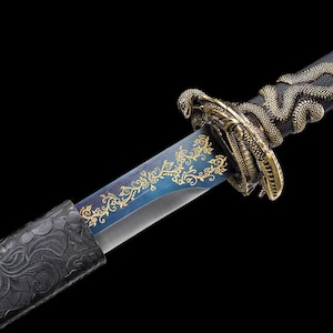 Hand Forged T10 Steel Snake Tsuba Broadsword Sword Real Battle Ready Samurai Dao Style Sword image 3