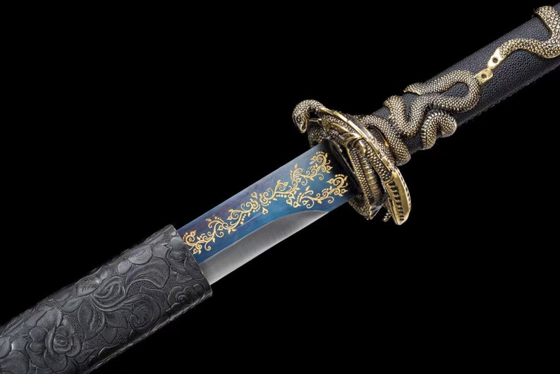 Hand Forged T10 Steel Snake Tsuba Broadsword Sword Real Battle Ready Samurai Dao Style Sword image 3