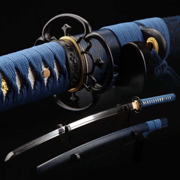 Japanese Katana Real Swords - T10 Steel Clay Tempered Real Hamon Blade - Razor Sharp Ready For Cutting - Handmade Full Tang