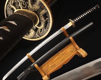 Handmade Japanese Katana - High Carbon 1045 Steel Blade - Dragon Design Tsuba - Real Japanese Katana Samurai Sword-Birthday Gift -Decoration