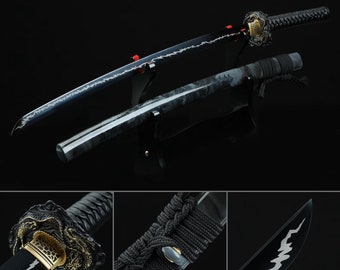 Japanese Real Katana - T10 Steel With Plating Black And White - Razor Sharp Blade Battle Ready - Handmade Full Tang
