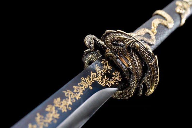 Hand Forged T10 Steel Snake Tsuba Broadsword Sword Real Battle Ready Samurai Dao Style Sword image 1