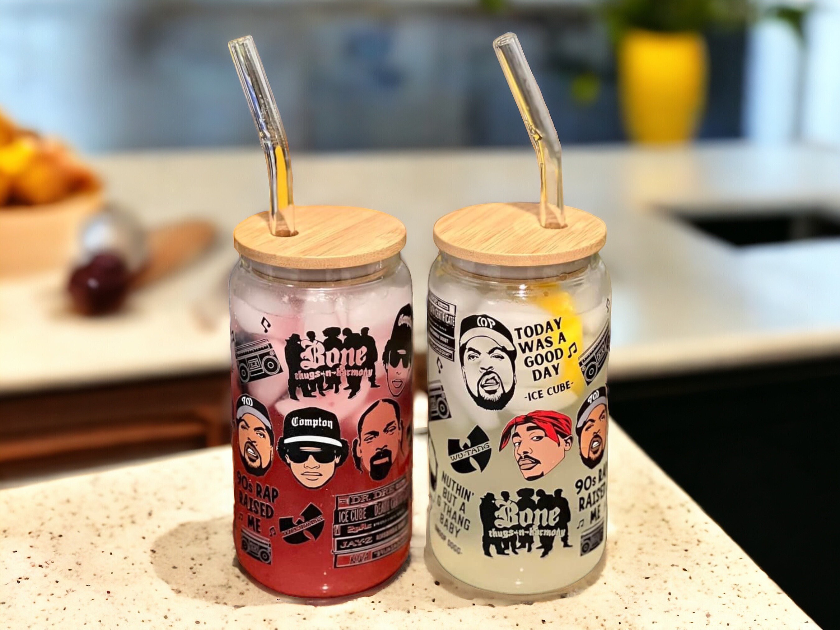 90s Rap 16oz Libbey Glass Can Tumbler with lid and straw / Hip Hop / Legends / Father’s Day