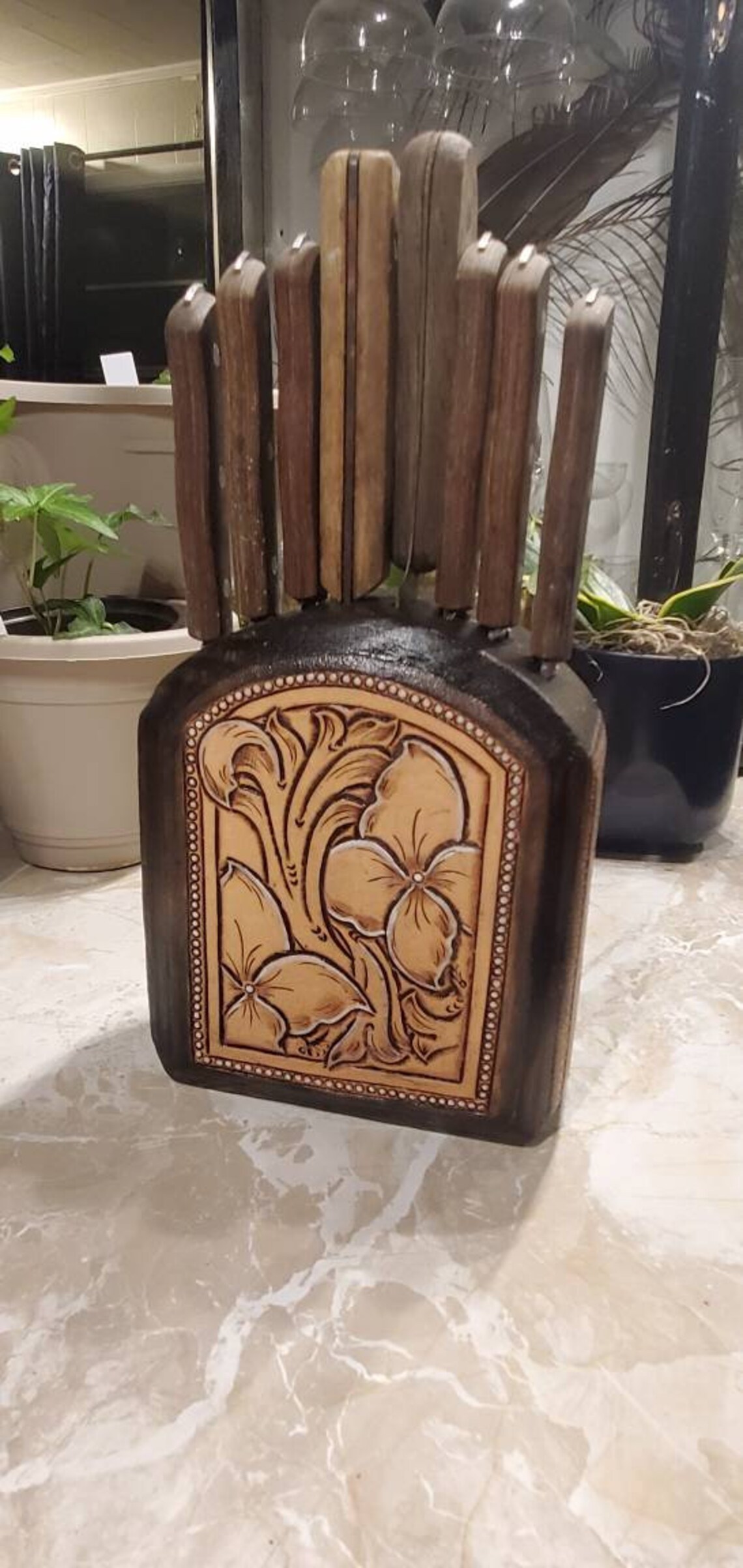 Hand Tooled Leather Knife Block Etsy