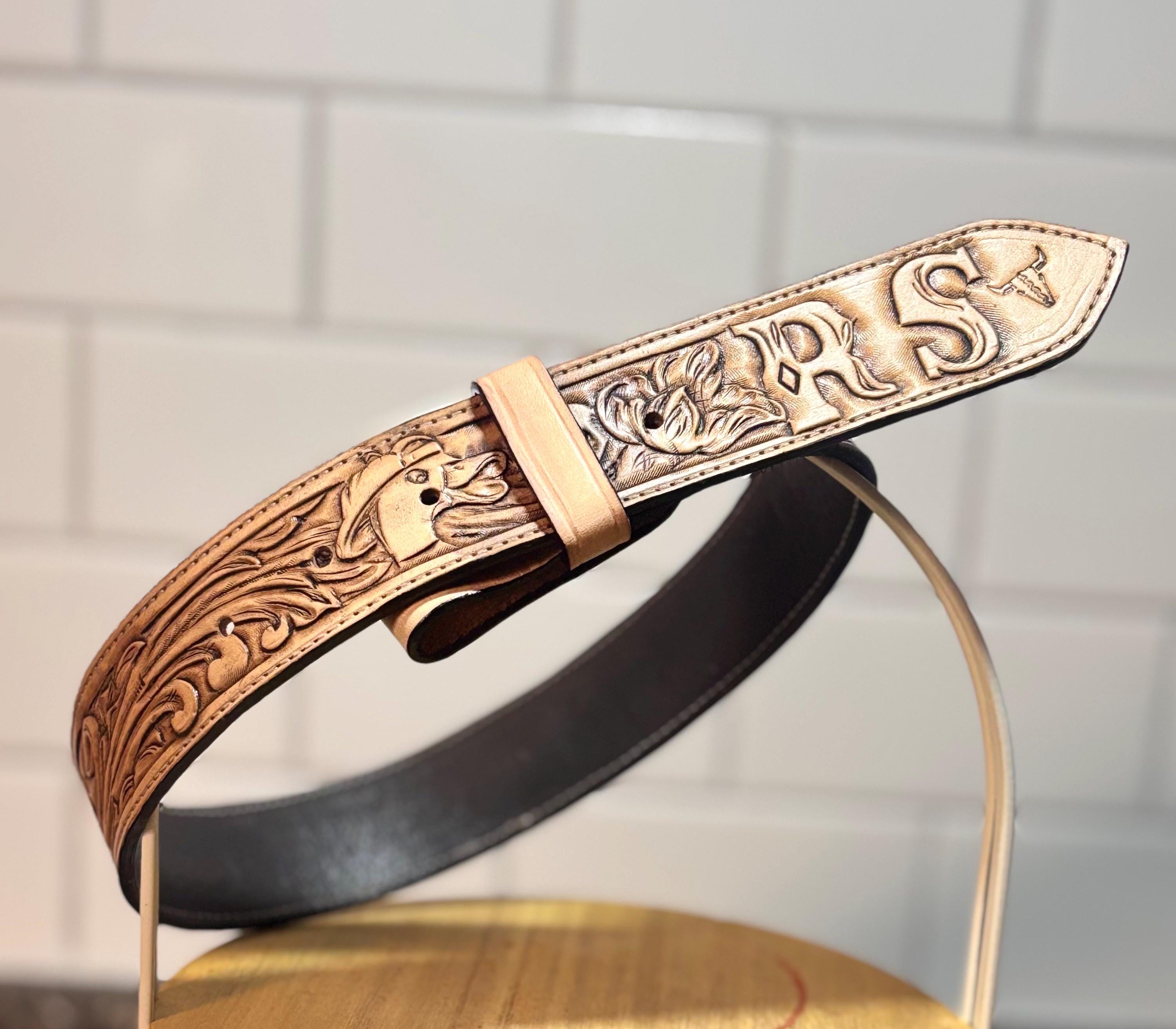 Women\'s Handmade Hand-Tooled leather belt NAME‎ Belt western style Leather Custom Tooled Belt – Shea Michelle Buckles main image 4