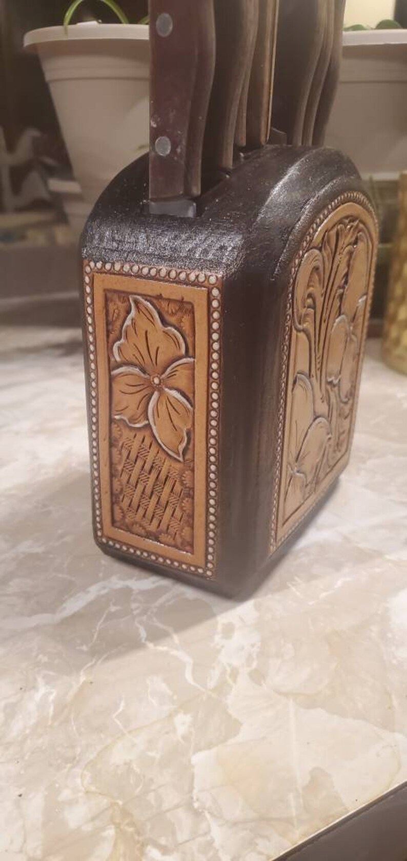 Hand Tooled Leather Knife Block Etsy