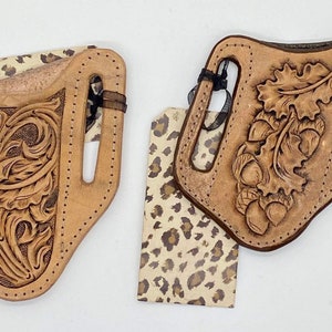 Custom Leather Knife Sheath / Hand Tooled Trapper Style Knife Sheath /Bull Knife Holster / Custom initial hand tooled knife sheath
