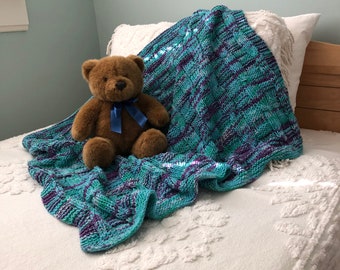 Teal baby blanket purple, Colorful Knit cotton blanket for boys, Pregnant best friend gift for newborn, Stroller Crib blanket, Baby shower