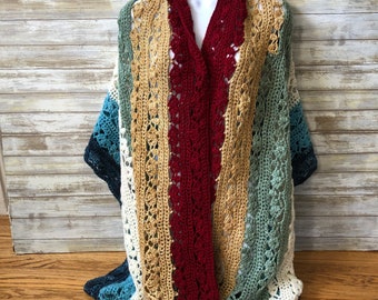 Hand crocheted warm wool shawl wrap, Multi color scarf women spring clothing, Unique birthday  Mother’s Day gifts for mom, mother in law