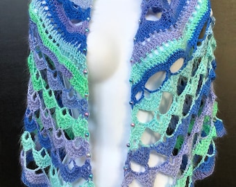 Handmade Beaded Crochet Shawl, Silky Soft Acrylic Cape