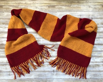 Wizard scarf, Gryffindor gift, Wizarding school, Handmade scarf sorcerers stone version, Hogwarts, long scarf, Hermione Granger