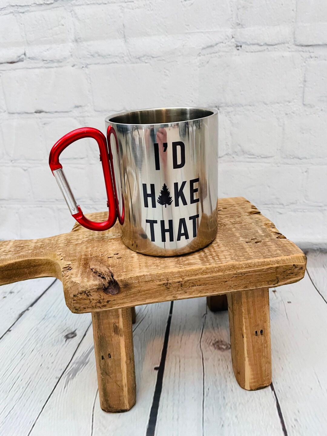 Stainless Steel Mug With Carabiner Handle / Backpacking Mug / Carabiner