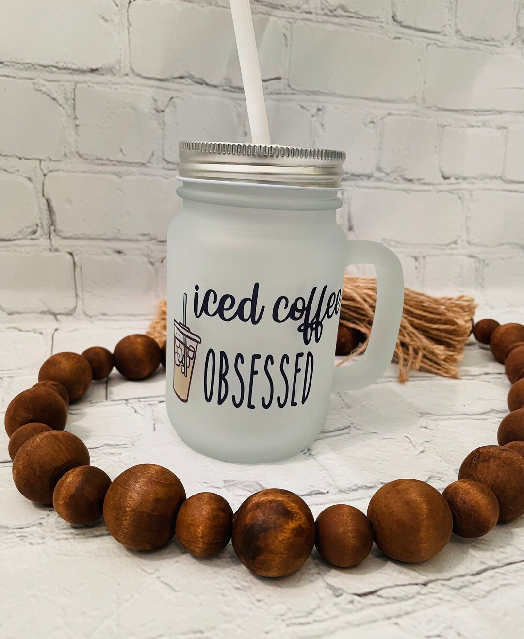 12 Oz Frosted Glass Mason Jar / Iced Coffee Mason Jar / Coffee Gifts
