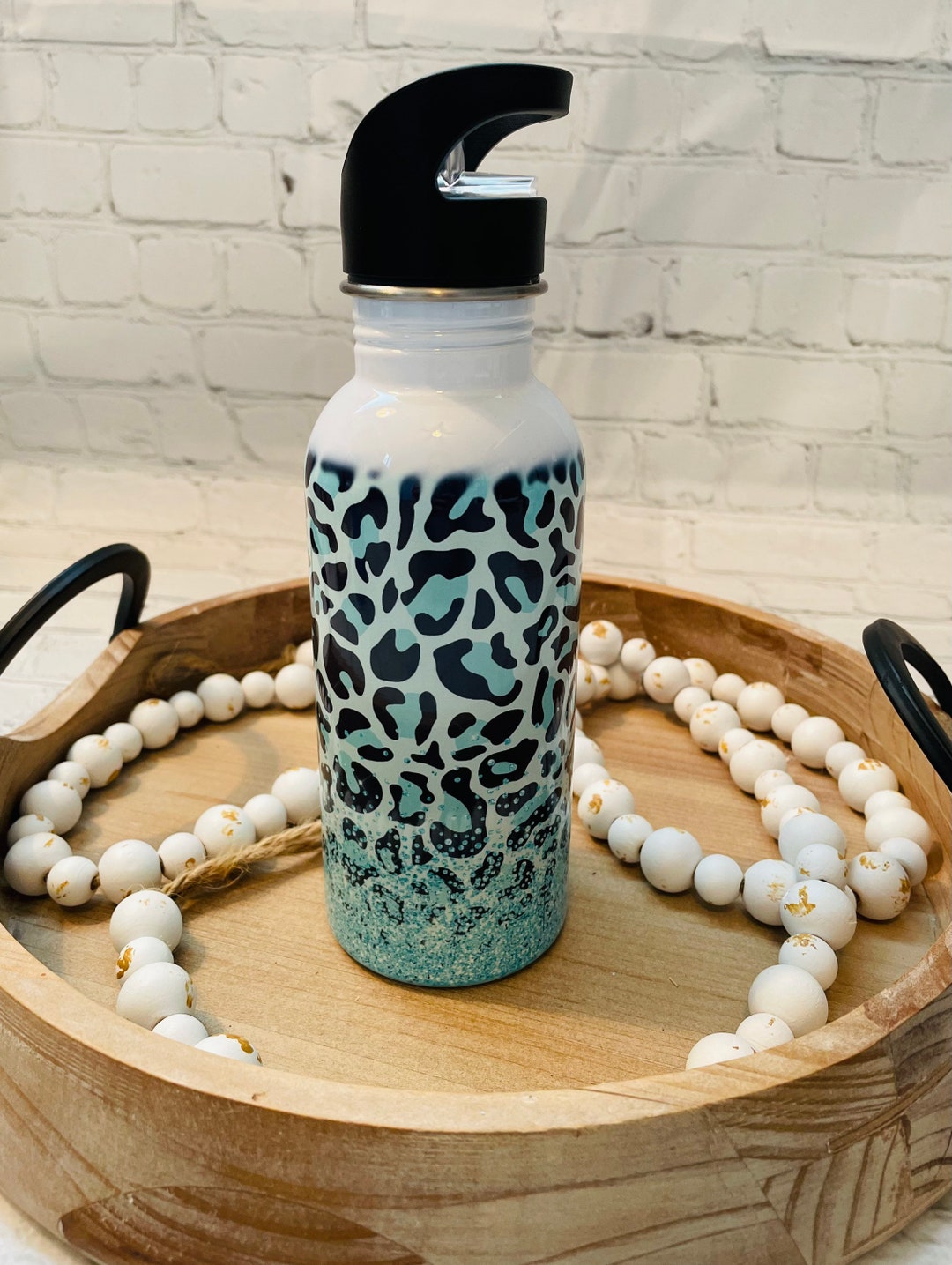 Leopard Print Water Bottle / Leopard Print / Teal Leopard Print
