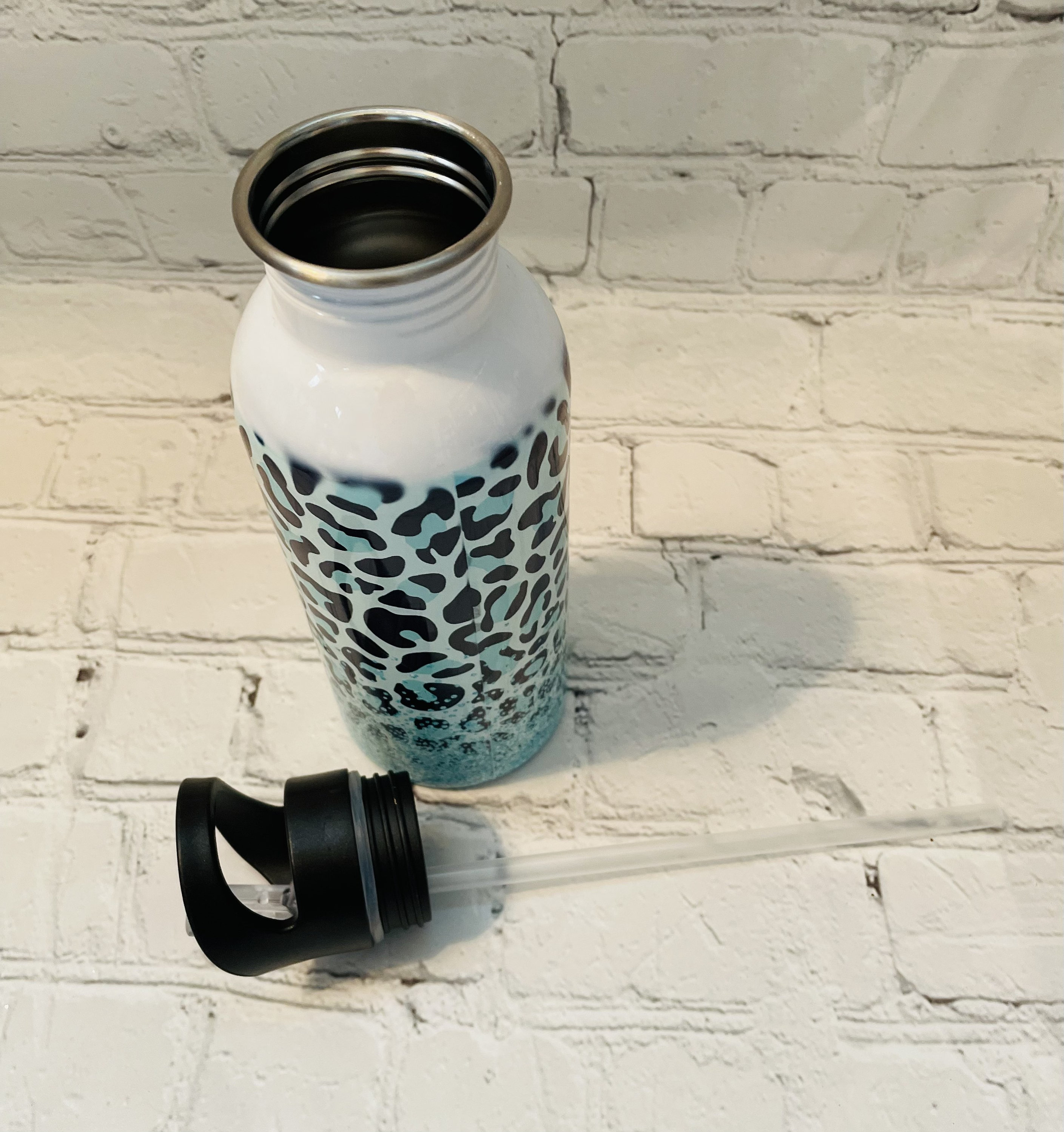 Leopard Print Insulated Water Bottle - 18 Oz Stainless Steel, Double Wall Vacuum, Spill-Proof, Orange Pink