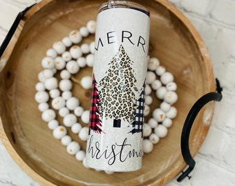 Christmas tumbler / Tall skinny tumbler / Merry Christmas tumbler/ tumbler / Christmas Buffalo check / Leopard and plaid Christmas