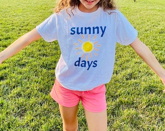 Kids Cotton Graphic Tee, Orange Sun Design, Sunny Days Summer Shirt