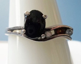 Vintage Diamond, Black Spinel & Citrine Gemstone Ring, Sterling, Gatsby Accessories, Engagement Ring, Promise ring, Trending Now Jewelry,