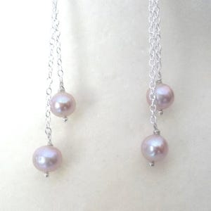 Original Design, Akoya Lavender Pearls, Bridal Earrings, Tassel Climber Earrings,Long Chain Pearl Drops,Shoulder Grazing,Chandelier Earrings