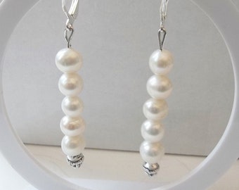 White Akoya Pearl Earrings, Shoulder Duster, Sphere Bohemian Balls, 925 Silver, Seawater Pearls, Gatsby Accessories, Gift for Her