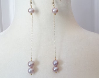 Genuine South Sea Lavender Pearls, Keepsake Gift, Shoulder Grazing, Fine Jewelry, Seawater pearl, Long Pearl Drop Earrings, Birthday Gift