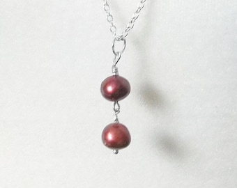 An Amazing Dark Cherry Akoya Pearl Pendant, Floating Pendant, 925 Sterling Silver, Stackable Necklace, Graduation Gift, Handmade jewelry