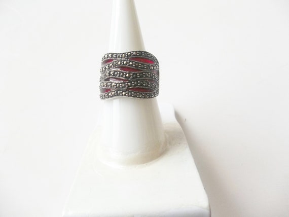 Vintage, Red Marcasite Ring, Gemstones Ring, Gats… - image 7