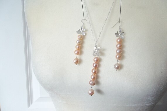 [SET] Pink Akoya Cultured Pearl ビューティフル アコヤ 養殖真珠 ピンク パール ネックレス φ7-8x450mm ピアス セット 【送料無料】