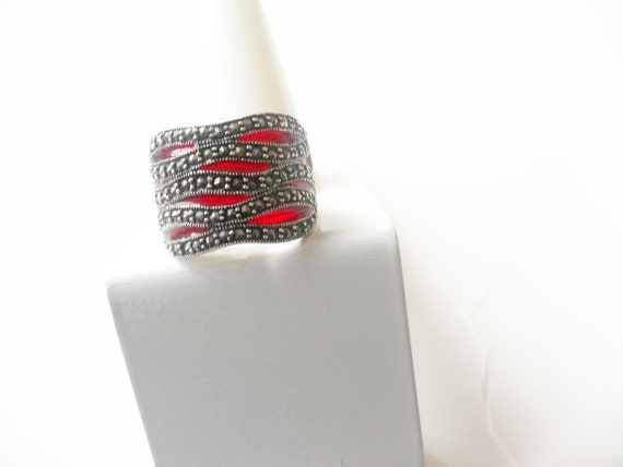 Vintage, Red Marcasite Ring, Gemstones Ring, Gats… - image 4