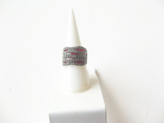 Vintage, Red Marcasite Ring, Gemstones Ring, Gats… - image 10