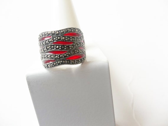 Vintage, Red Marcasite Ring, Gemstones Ring, Gats… - image 3