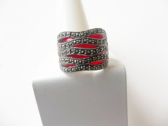 Vintage, Red Marcasite Ring, Gemstones Ring, Gats… - image 1