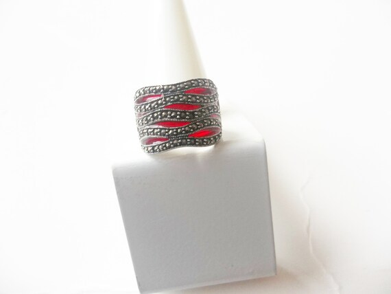 Vintage, Red Marcasite Ring, Gemstones Ring, Gats… - image 2