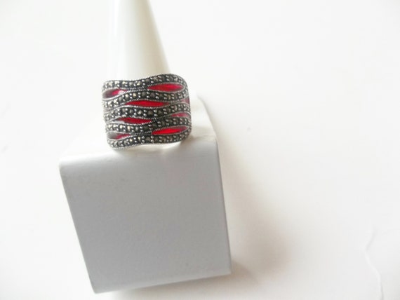 Vintage, Red Marcasite Ring, Gemstones Ring, Gats… - image 6