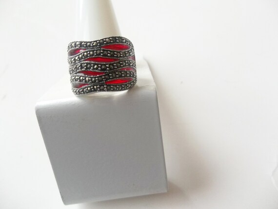 Vintage, Red Marcasite Ring, Gemstones Ring, Gats… - image 5