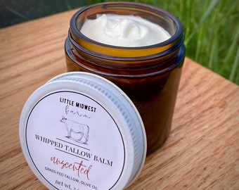 Grass-Fed Whipped Beef Tallow Balm | Grass-Finished Tallow Skincare | Tallow Face Cream | Face, Body Lotion | Pure Essential Oils | Natural