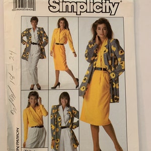 May include: Simplicity sewing pattern number 9023 for sizes WW (18-24) and EUR WW (46-52). The pattern shows four different styles of jackets and tops with floral prints and solid colors. The text "GO EVERYWHERE" is also included on the pattern.