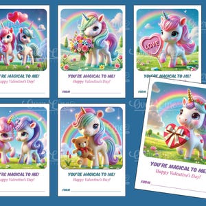 Cartes de Saint-Valentin licorne pour enfants : 6 modèles, téléchargeables, imprimables 2,7 x 3,7, PDF à imprimer et à découper à la maison