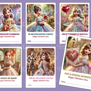 Little Princess Valentijnsdagkaarten voor kinderen: 6 ontwerpen, downloadbaar, afdrukbaar 2,7 x 3,7, pdf thuis afdrukken en bijsnijden