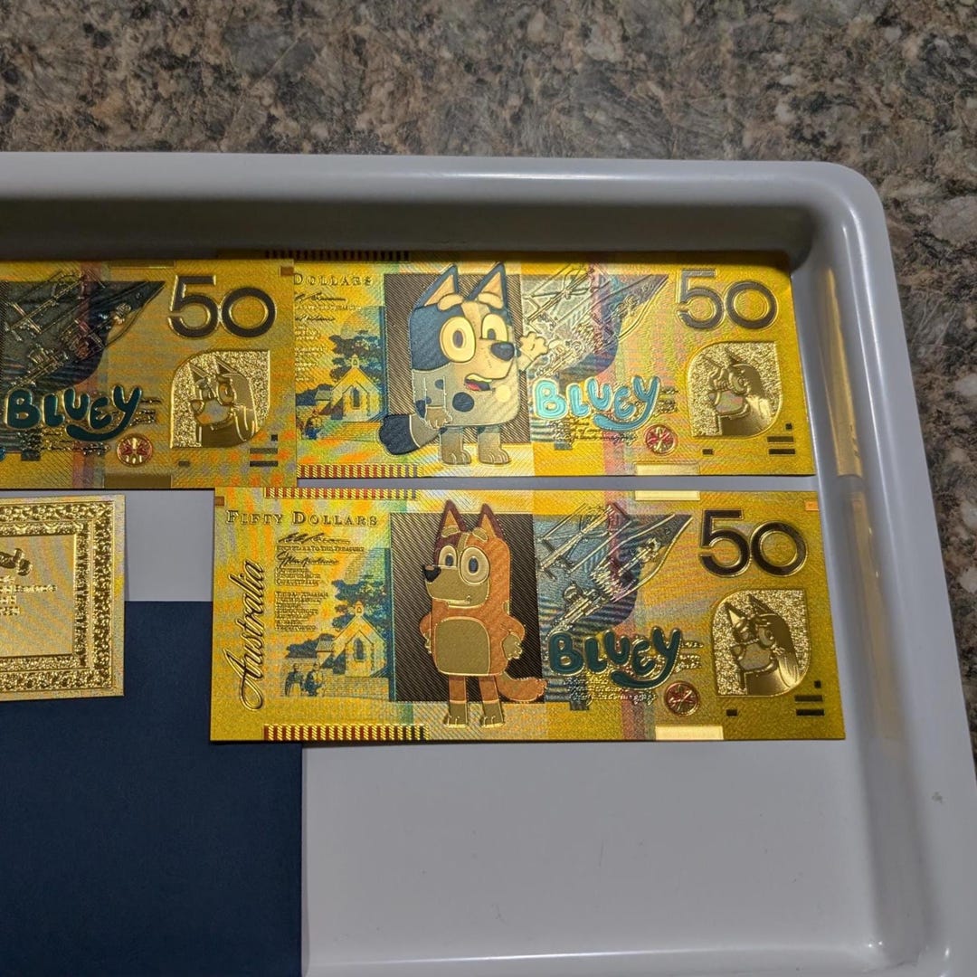 5pc 24K Gold Foil Bluey Collectible Australia Novelty Banknote Set ...