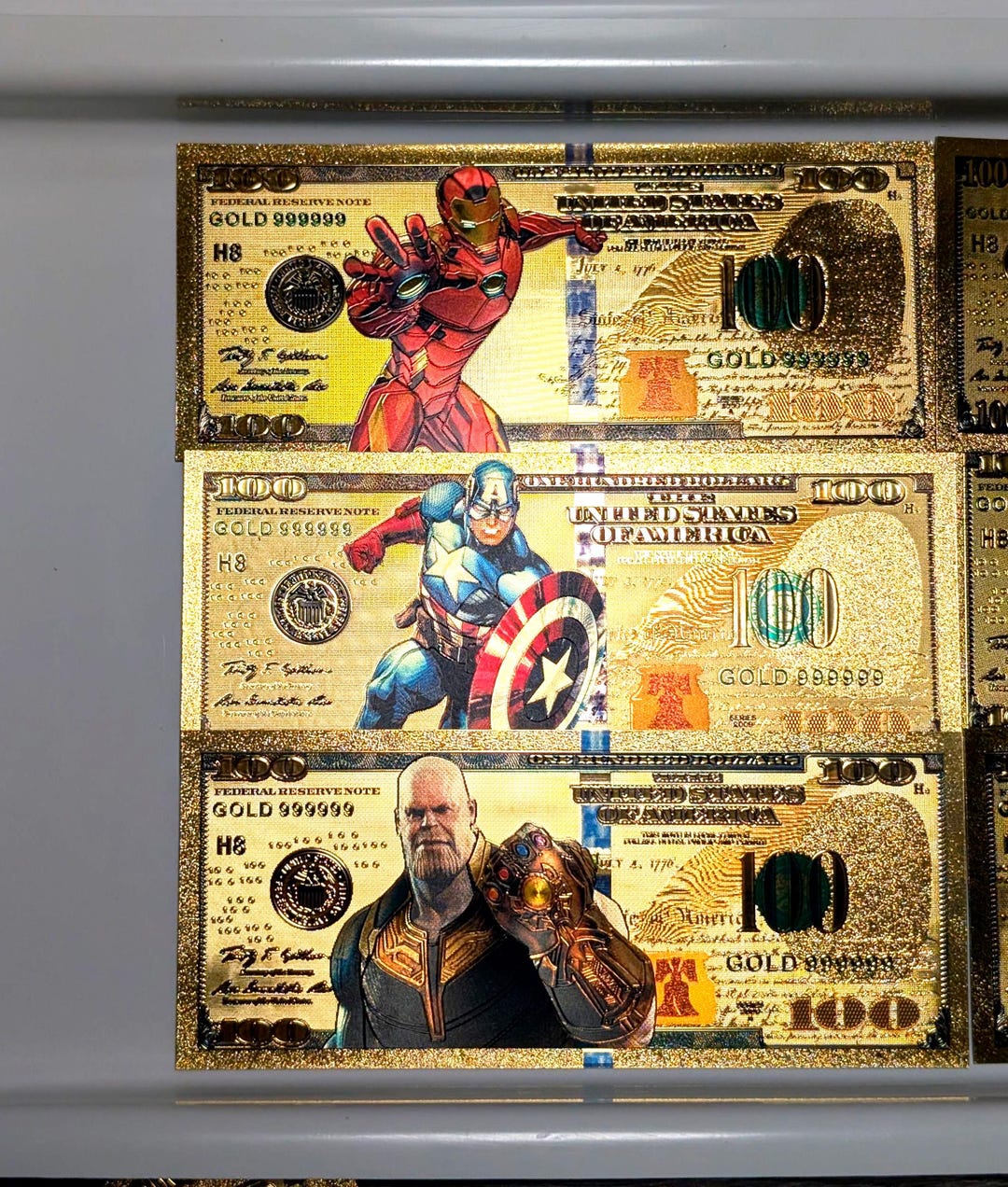 Notes Marvel 10pc Marvel Avengers 24K Gold Foil Note Set – Avengers, Thanos & Stan ...