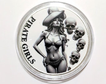Sexy Pirate Girl Challenge Coin 39mm Silver Plated Art Collectible