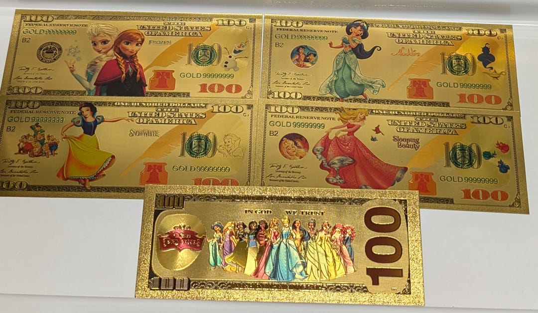 Disney Princesses 5pc Set 24k Gold Foil Bank Note Collectable Set - Etsy